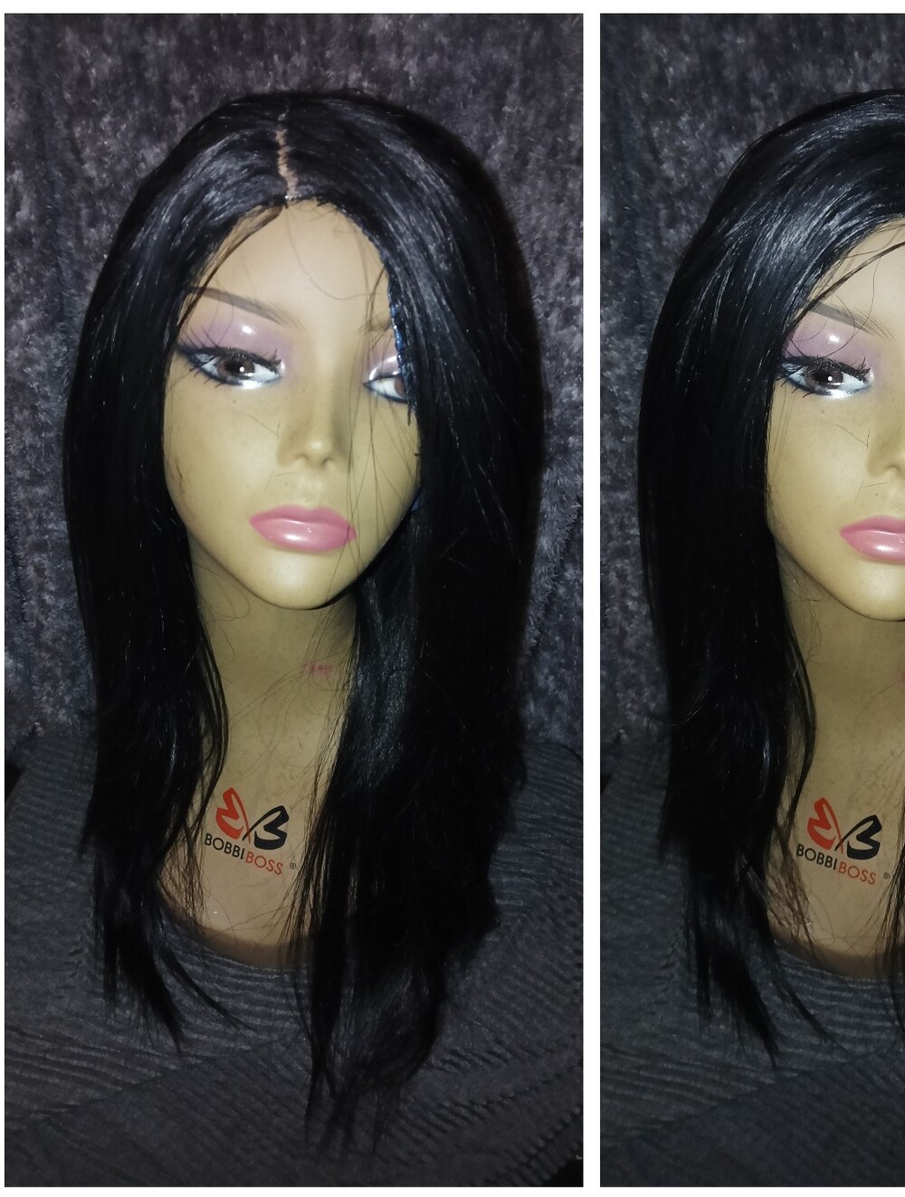 16" Indian Straight Black Protein Infused Human Blend Glueless Hair Wig w/ Part
